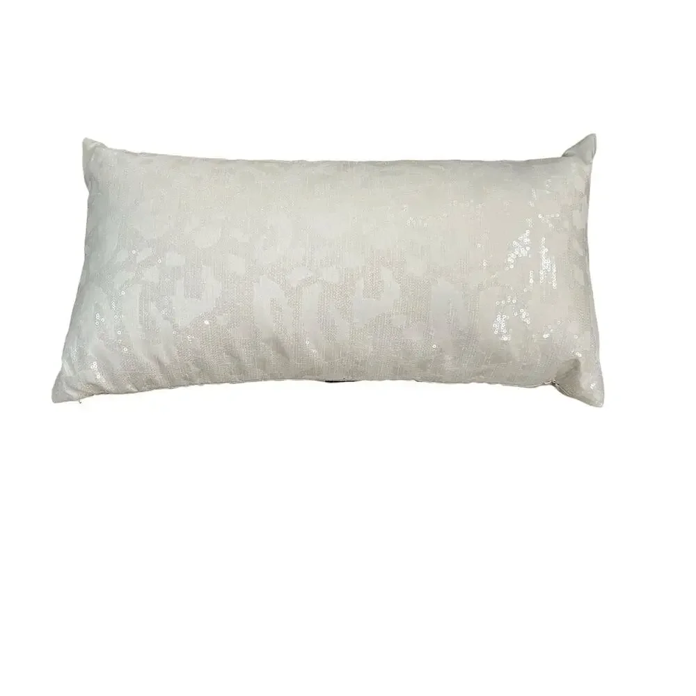 DKNY 11 X 22 Decorative Pillow Cream Textured Embellished Animal Pattern NEW